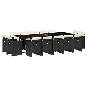 Matgrupp för trädgården med dynor 15 delar svart konstrotting