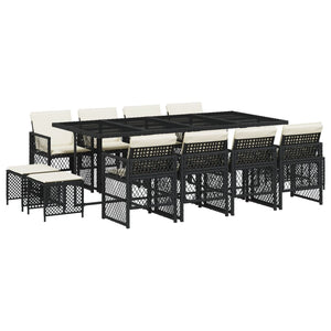 Matgrupp för trädgården med dynor 13 delar svart konstrotting