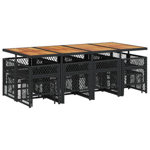 Matgrupp för trädgården med dynor 13 delar svart konstrotting