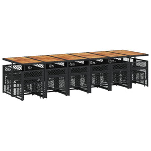 Matgrupp för trädgården med dynor 17 delar konstrotting svart