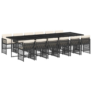 Matgrupp för trädgården med dynor 13 delar svart konstrotting