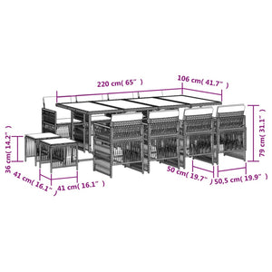 Matgrupp för trädgården med dynor 13 delar svart konstrotting