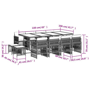 Matgrupp för trädgården med dynor 13delar mixbeige konstrotting