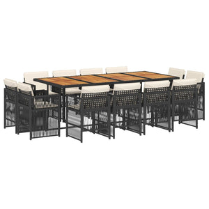 Matgrupp för trädgården med dynor 13 delar svart konstrotting
