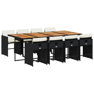 Matgrupp för trädgården med dynor 9 delar svart konstrottning