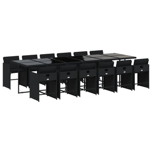 Matgrupp för trädgården med dynor 13 delar svart konstrotting