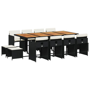 Matgrupp för trädgården med dynor 13 delar svart konstrotting