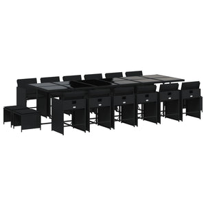 Matgrupp för trädgården med dynor 17 delar konstrotting svart