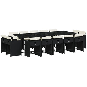 Matgrupp för trädgården med dynor 15 delar svart konstrotting