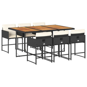 Matgrupp för trädgården med dynor 7 delar svart konstrotting