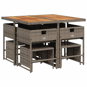 Matgrupp för trädgården med dynor 9 delar grå konstrotting