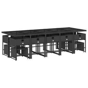 Matgrupp för trädgården med dynor 15 delar svart konstrotting