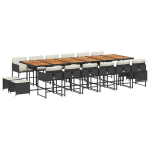 Matgrupp för trädgården med dynor 17 delar konstrotting svart