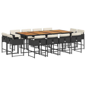 Matgrupp för trädgården med dynor 13 delar svart konstrotting