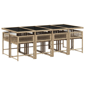 Matgrupp för trädgården med dynor 9 delar mixbeige konstrotting