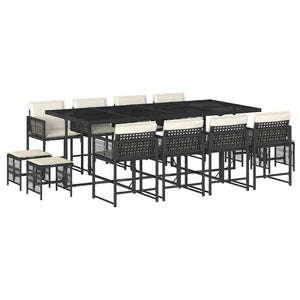 Matgrupp för trädgården med dynor 13 delar svart konstrotting