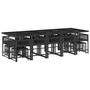 Matgrupp för trädgården med dynor 15 delar svart konstrotting