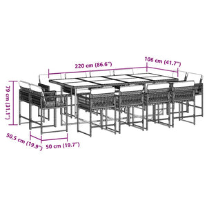 Matgrupp för trädgården med dynor 13 delar svart konstrotting