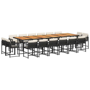 Matgrupp för trädgården med dynor 17 delar konstrotting svart