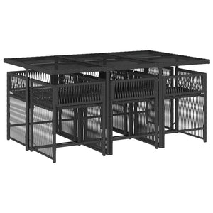 Matgrupp för trädgården med dynor 7 delar svart konstrotting