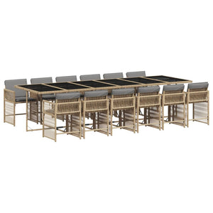 Matgrupp för trädgården med dynor 13delar mixbeige konstrotting