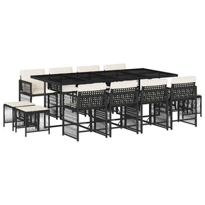 Matgrupp för trädgården med dynor 13 delar svart konstrotting