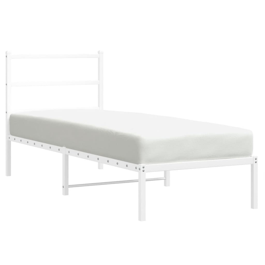 Sängram utan madrass med huvudgavel metall vit 75x190 cm