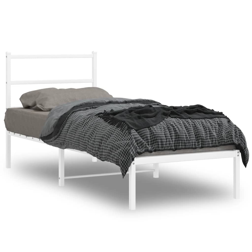 Sängram utan madrass med huvudgavel metall vit 75x190 cm