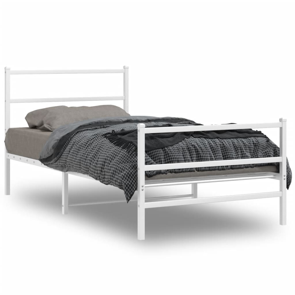 Sängram med huvudgavel och fotgavel vit metall 100x200 cm