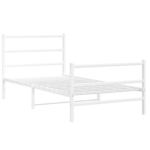 Sängram med huvudgavel och fotgavel vit metall 100x200 cm