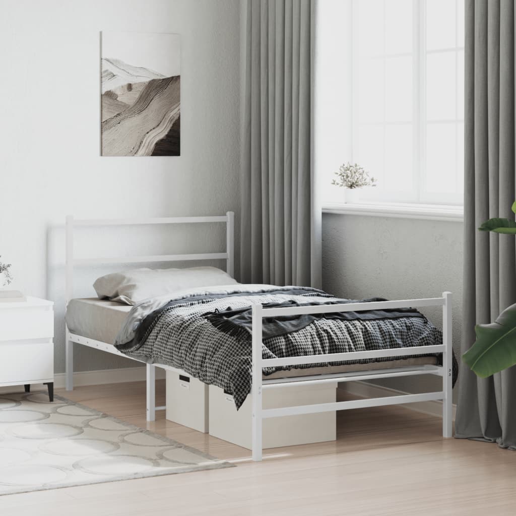 Sängram med huvudgavel och fotgavel vit metall 100x200 cm