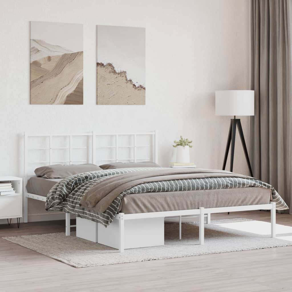 Sängram med huvudgavel metall vit 150x200 cm