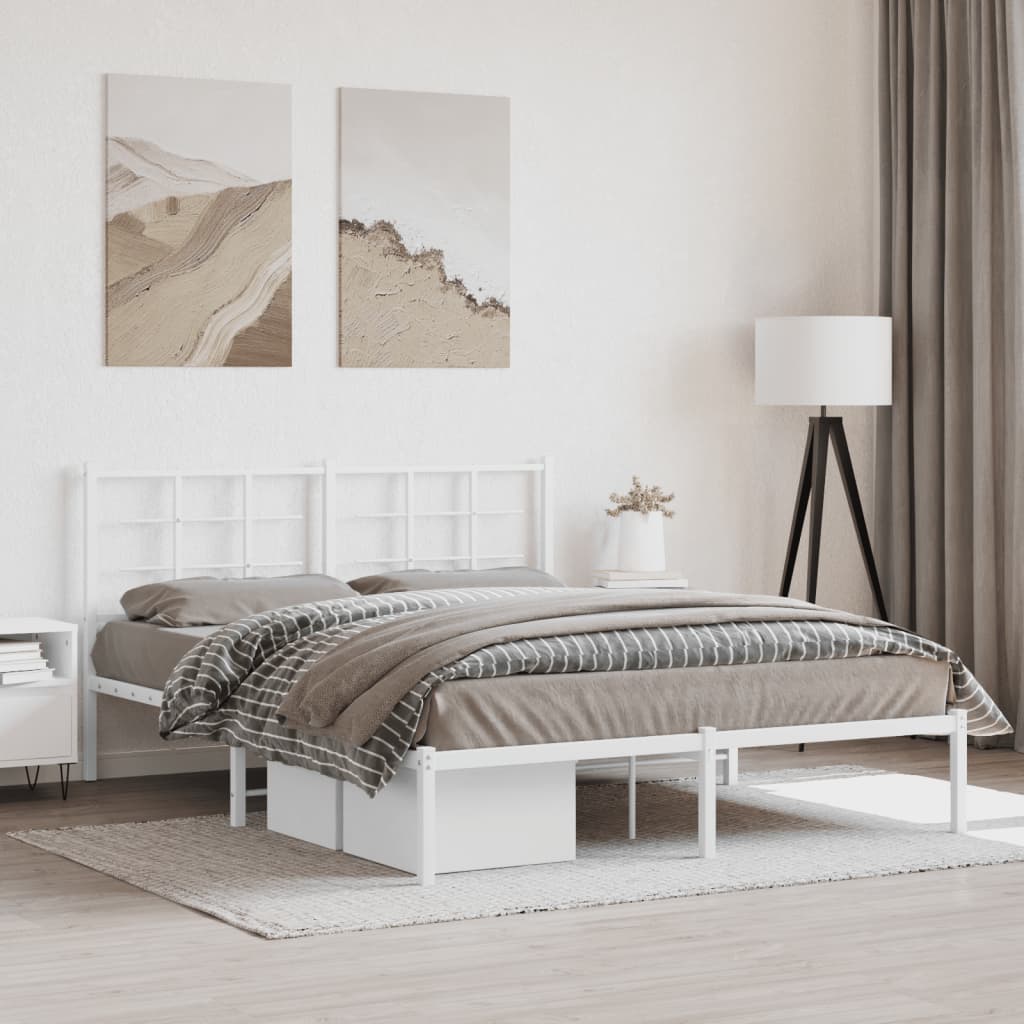 Sängram med huvudgavel metall vit 160x200 cm
