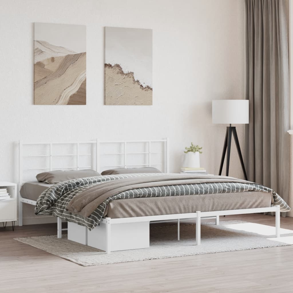 Sängram med huvudgavel metall vit 180x200 cm