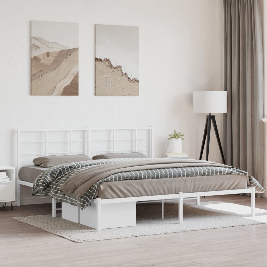 Sängram med huvudgavel metall vit 183x213 cm
