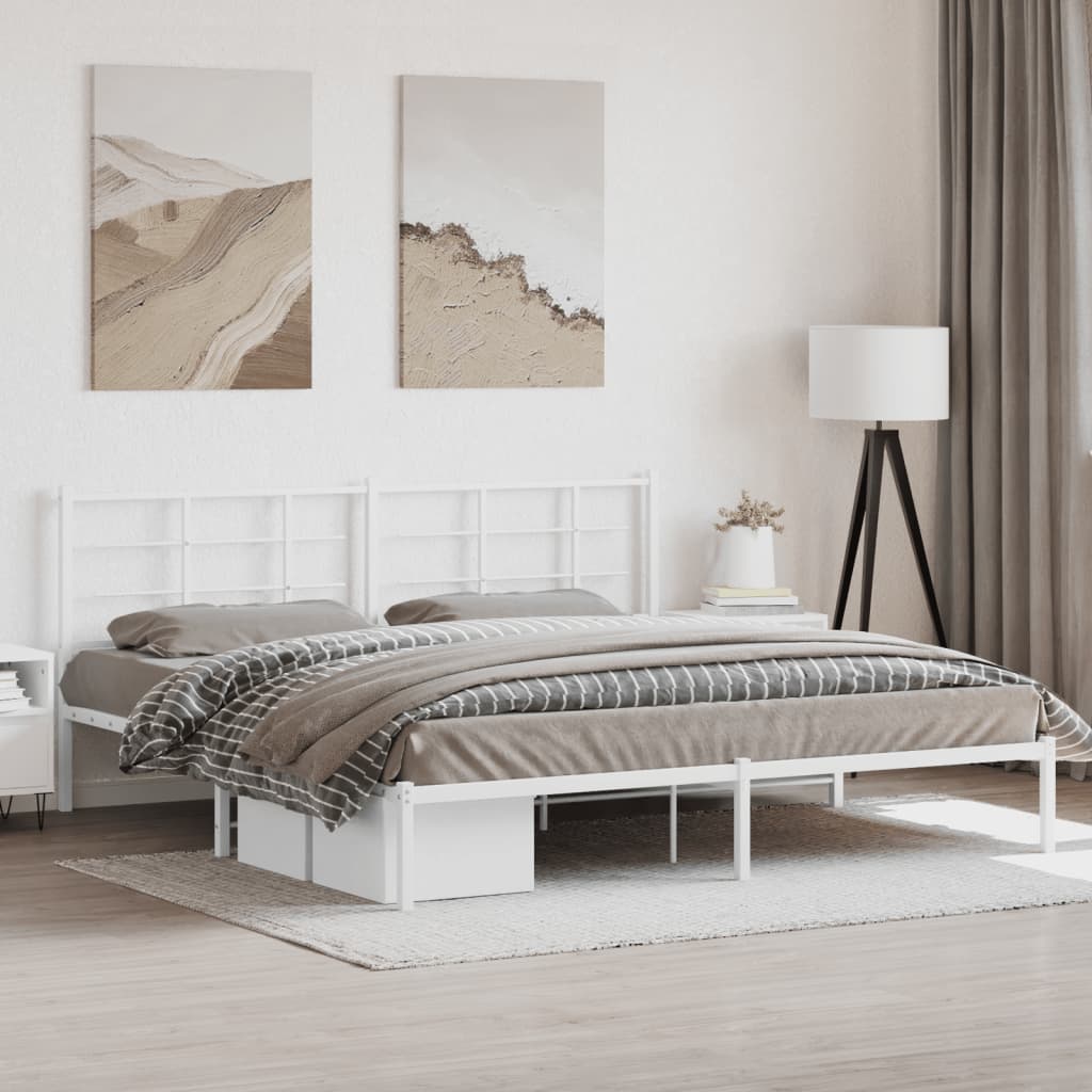 Sängram med huvudgavel metall vit 193x203 cm