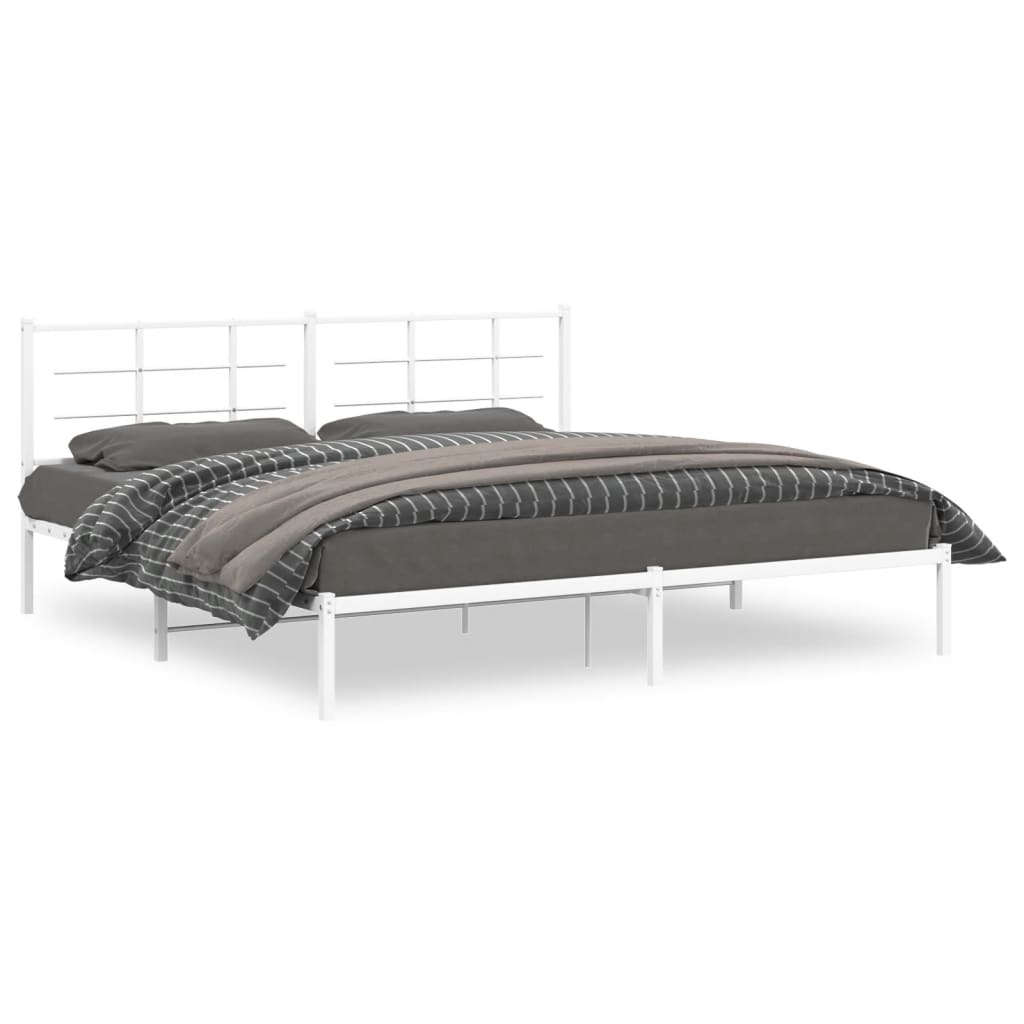 Sängram med huvudgavel metall vit 200x200 cm