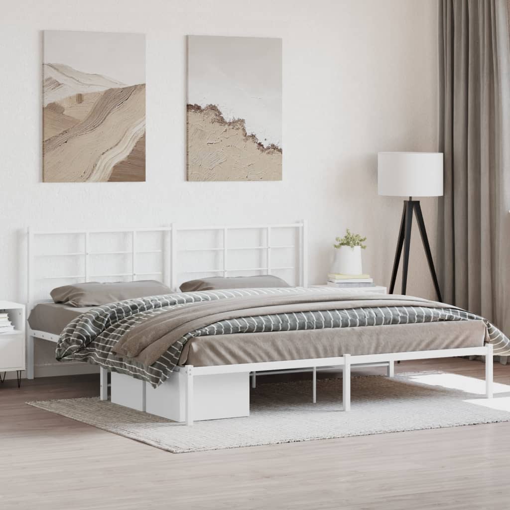 Sängram med huvudgavel metall vit 200x200 cm