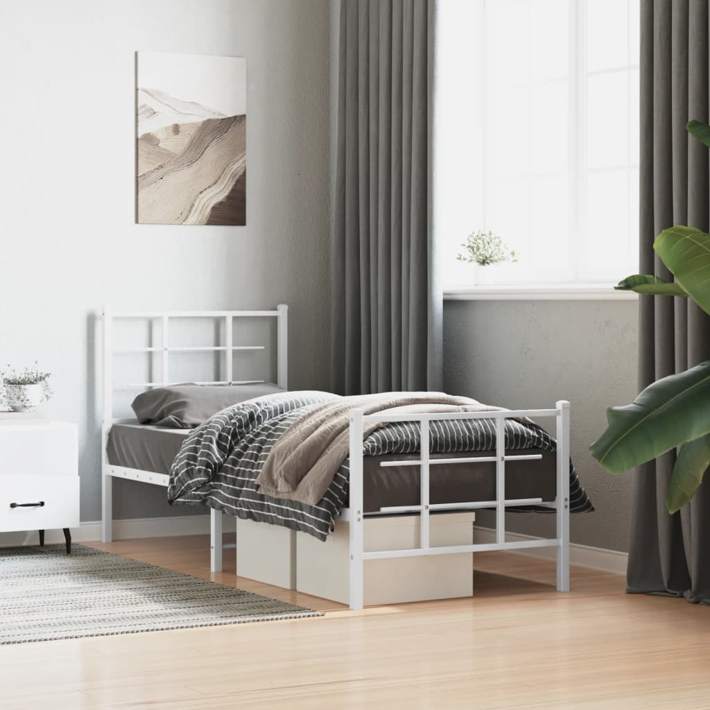 Sängram med huvudgavel och fotgavel vit metall 80x200 cm