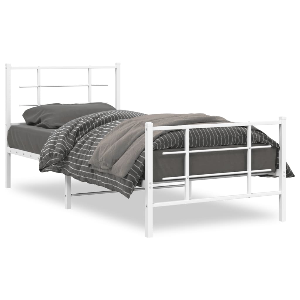 Sängram med huvudgavel och fotgavel vit metall 90x190 cm