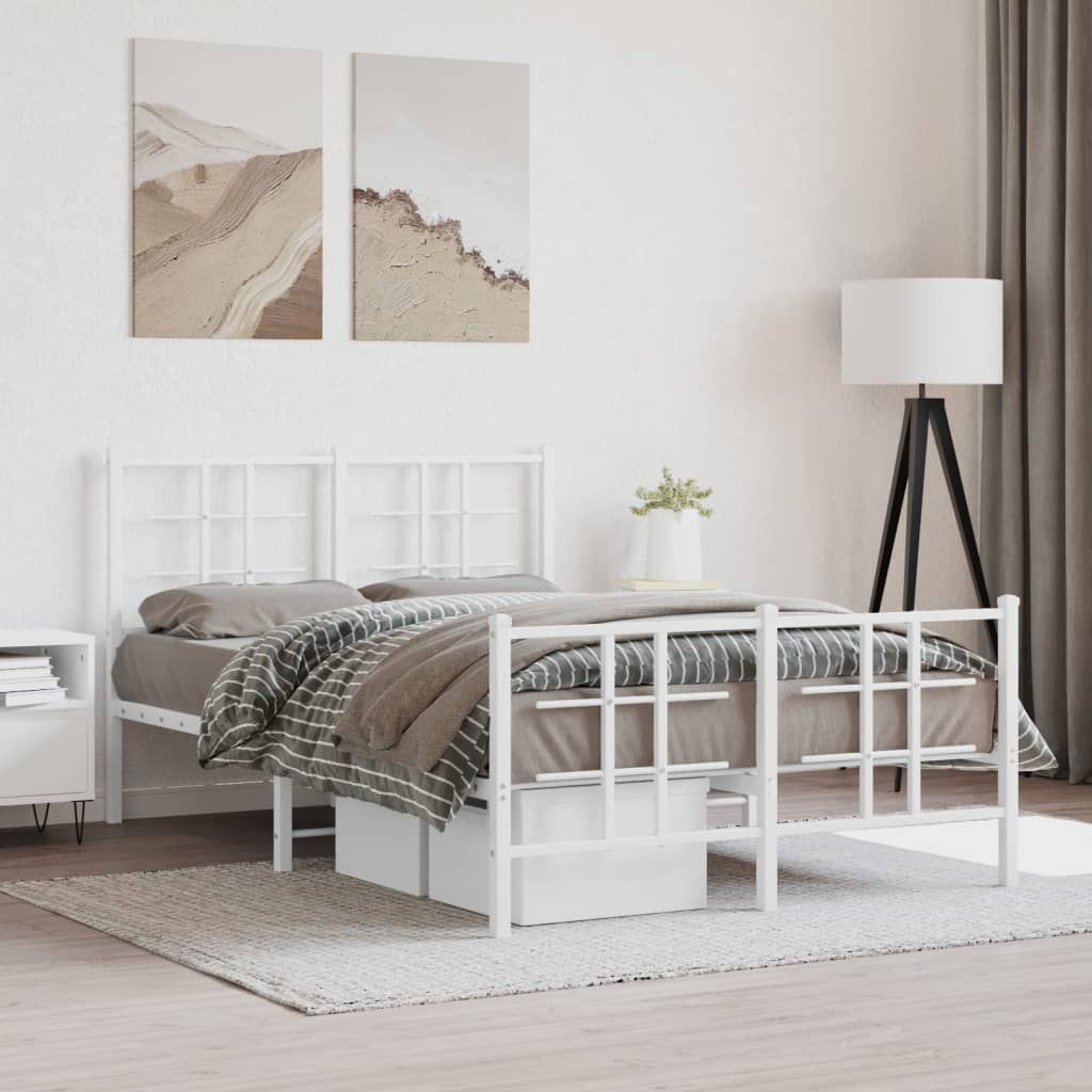Sängram med huvudgavel och fotgavel vit metall 120x200 cm