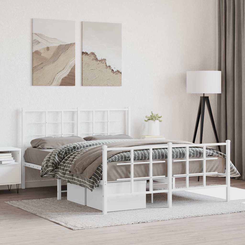Sängram med huvudgavel och fotgavel vit metall 135x190 cm