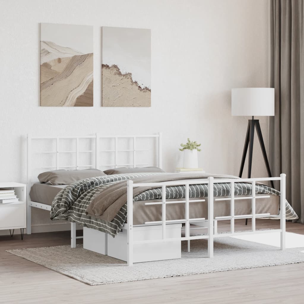 Sängram med huvudgavel och fotgavel vit metall 140x200 cm