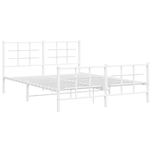 Sängram med huvudgavel och fotgavel vit metall 150x200 cm