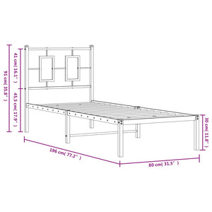 Sängram utan madrass med huvudgavel metall vit 75x190 cm