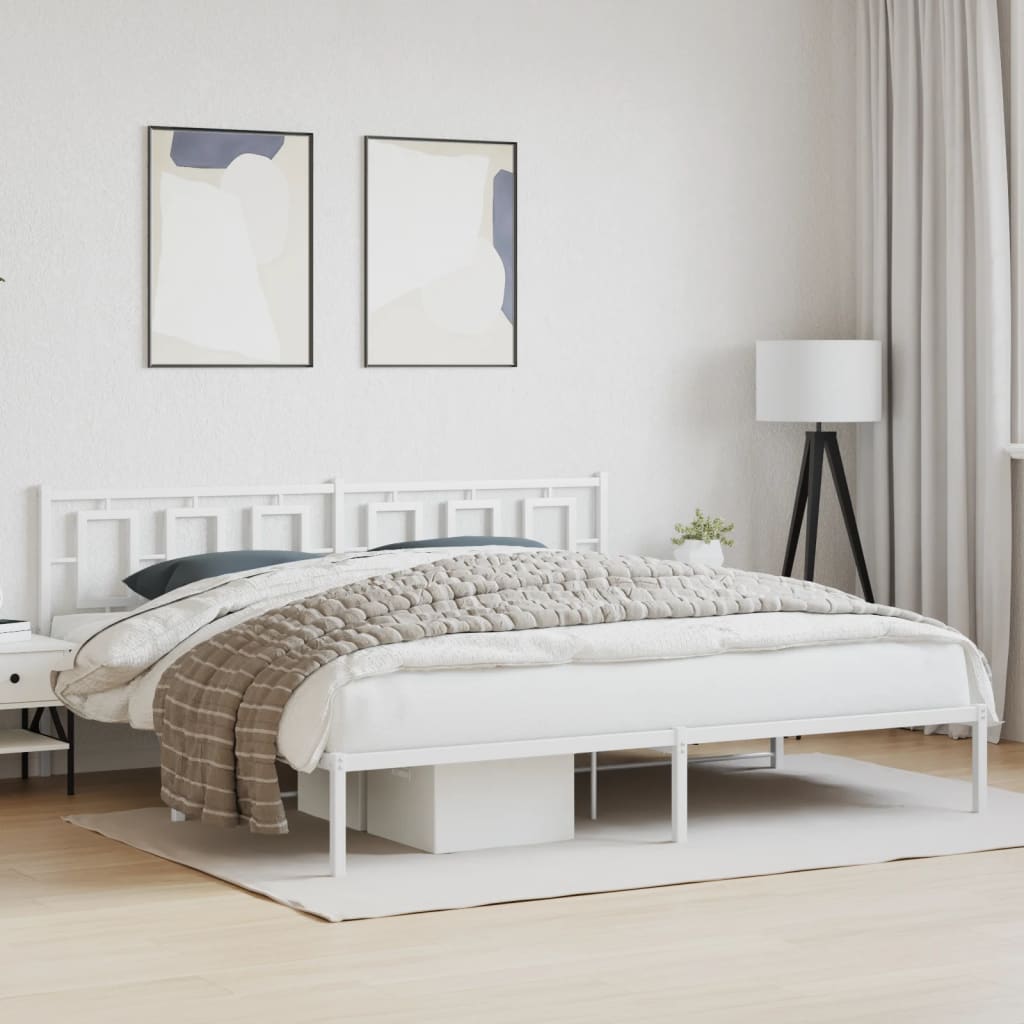 Sängram med huvudgavel metall vit 193x203 cm