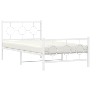 Sängram med huvudgavel och fotgavel vit metall 100x190 cm