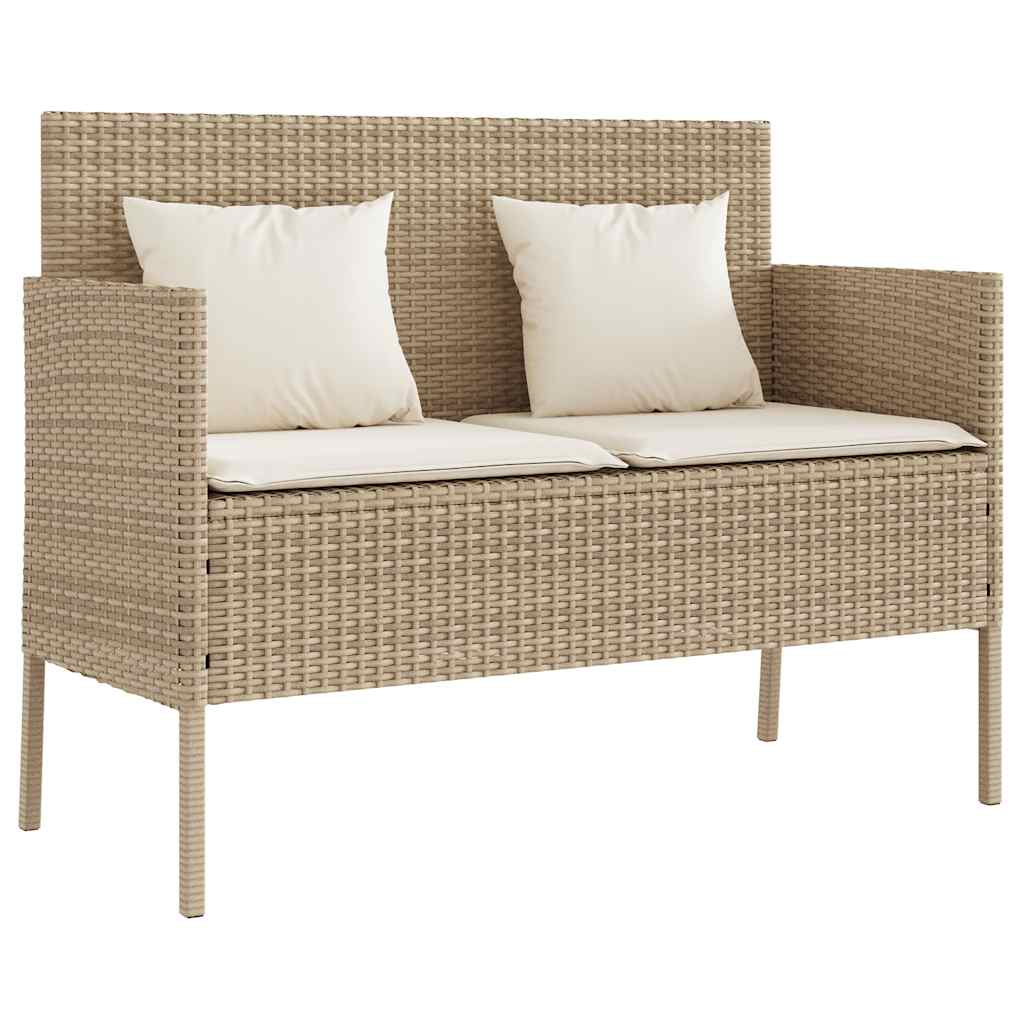 Trädgårdsbänk med kuddar beige konstrotting