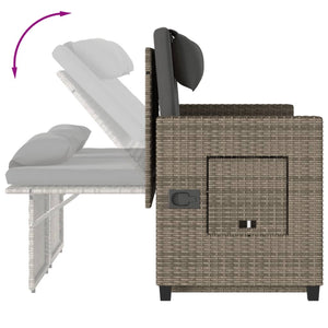 Justerbar trädgårdsbänk med dynor grå konstrotting