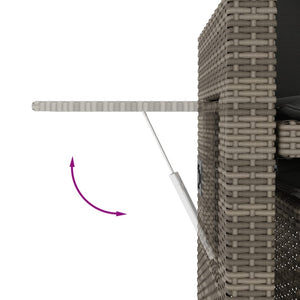 Justerbar trädgårdsbänk med dynor grå konstrotting